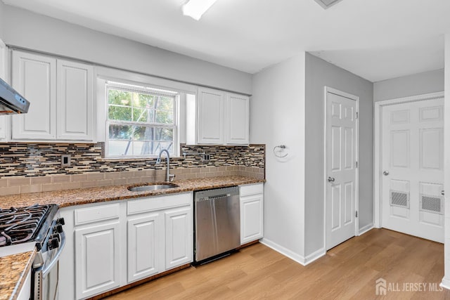 30 Montague Ave, Woodbridge Proper, NJ 08830 - kitchen featuring appliances with stainless steel finishes, light wood finished floors, decorative backsplash, and white cabinets
