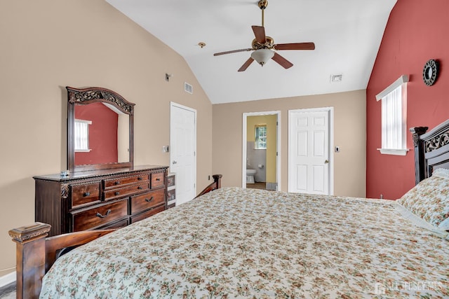 30 Montague Ave, Woodbridge Proper, NJ 08830 - bedroom featuring ensuite bath, high vaulted ceiling, and ceiling fan