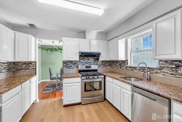 30 Montague Ave, Woodbridge Proper, NJ 08830 - kitchen featuring appliances with stainless steel finishes, light wood-type flooring, and white cabinetry