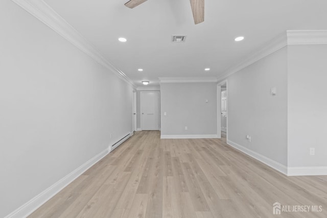91 Dogwood Plz Unit A, Monroe, NJ 08831 - unfurnished room with a baseboard heating unit, recessed lighting, light wood finished floors, ornamental molding, and baseboards