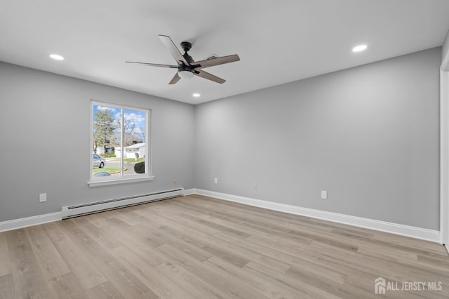 91 Dogwood Plz Unit A, Monroe, NJ 08831 - empty room featuring baseboard heating, ceiling fan, light wood-type flooring, baseboards, and recessed lighting