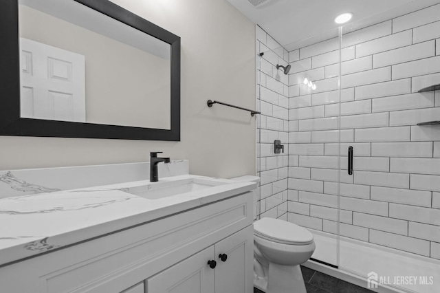 91 Dogwood Plz Unit A, Monroe, NJ 08831 - full bathroom featuring a stall shower, vanity, toilet, and recessed lighting