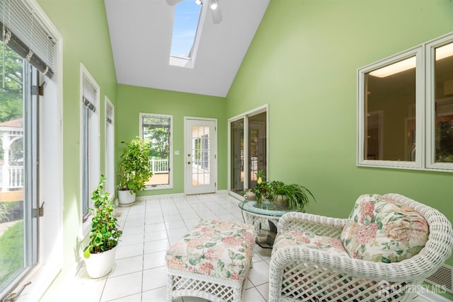 18 Stout Dr, Hillsborough, NJ 08844 - sunroom / solarium with a skylight, high vaulted ceiling, and tile patterned floors