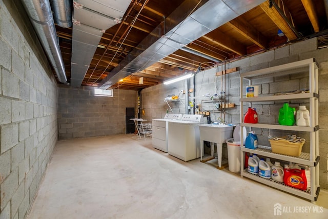 18 Stout Dr, Hillsborough, NJ 08844 - unfinished basement with independent washer and dryer and a sink