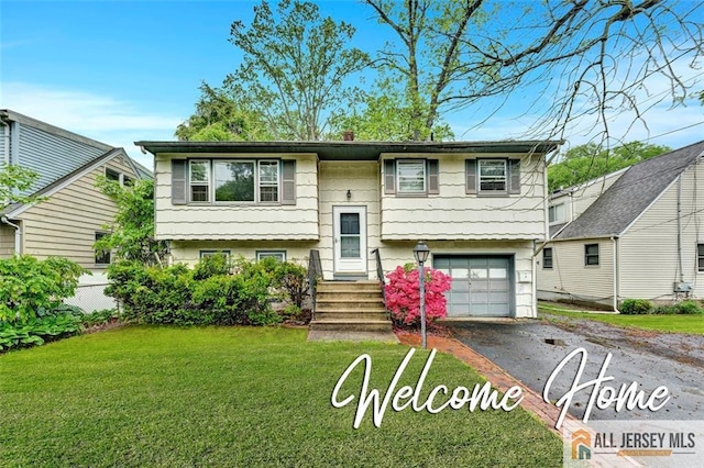 91 Amherst Ave, Colonia, NJ 07067 - raised ranch with driveway, a front lawn, a garage, and a chimney