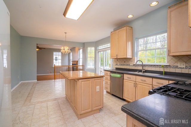 24 Chesapeake Rd, South Brunswick, NJ 08852 - kitchen featuring dishwasher, tasteful backsplash, a sink, and light brown cabinetry