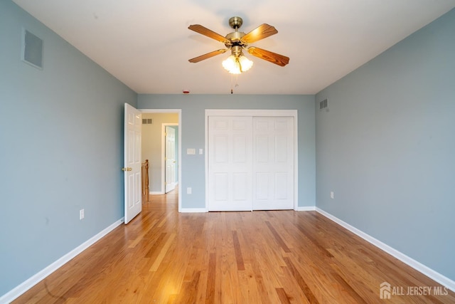 24 Chesapeake Rd, South Brunswick, NJ 08852 - unfurnished bedroom featuring a ceiling fan, a closet, baseboards, visible vents, and light wood-type flooring