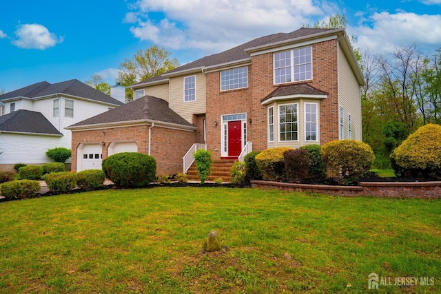 24 Chesapeake Rd, South Brunswick, NJ 08852 - traditional-style home with a front yard, brick siding, and an attached garage