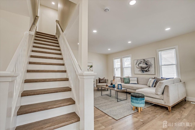 living room featuring light wood-type flooring