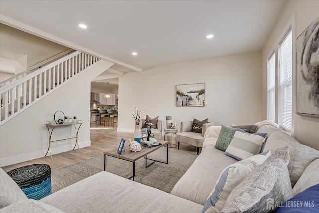 living room featuring light wood-type flooring