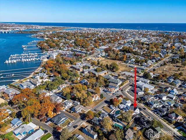 aerial view featuring a water view