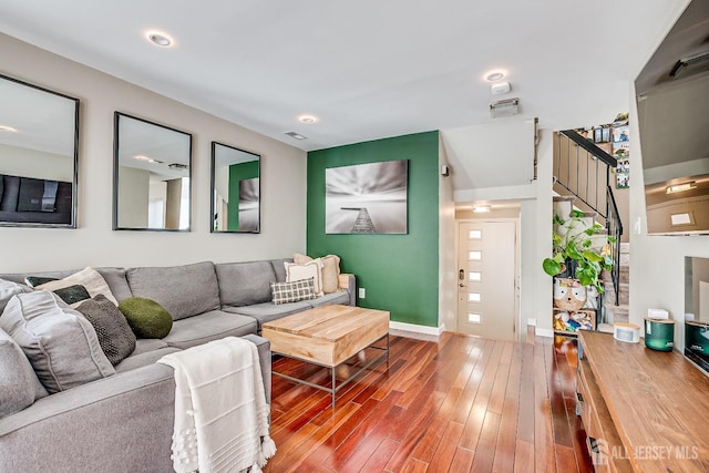 living room with wood-type flooring