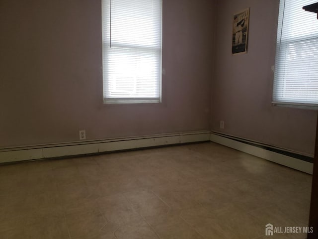 unfurnished room featuring a baseboard radiator