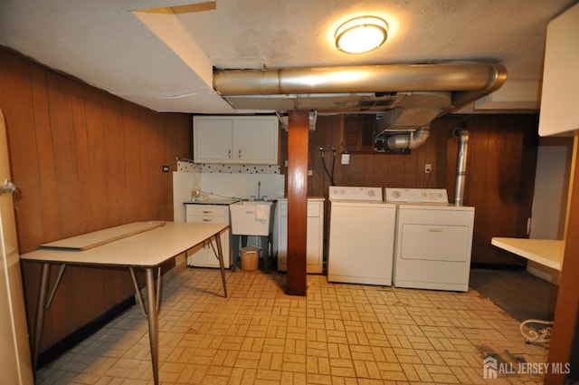 19 Clark Pl, Avenel, NJ 07001 - finished basement with separate washer and dryer, wooden walls, and brick patterned floors