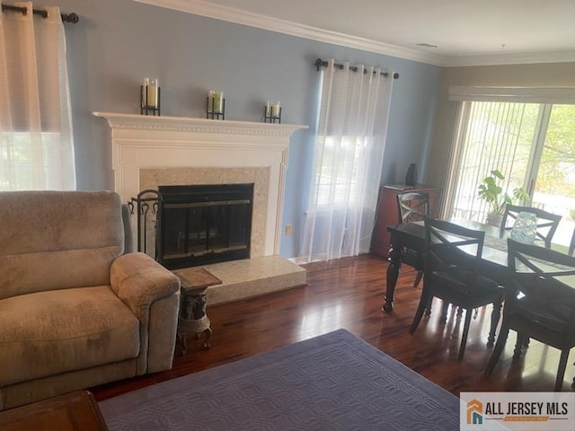 100 Neilly Ct Unit 100, Old Bridge, NJ 08857 - living area with wood finished floors, a premium fireplace, and crown molding