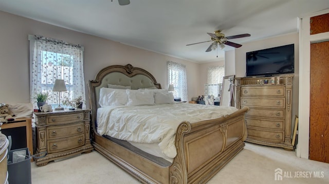 110 N Pine Ave, South Amboy, NJ 08879 - bedroom featuring light colored carpet, multiple windows, crown molding, and ceiling fan