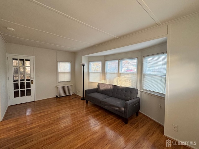 sitting room with radiator and wood finished floors