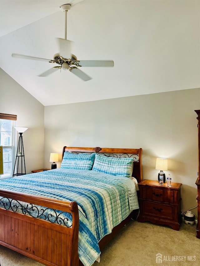 91 Heather Ct, South Brunswick, NJ 08852 - bedroom with lofted ceiling, carpet, and a ceiling fan
