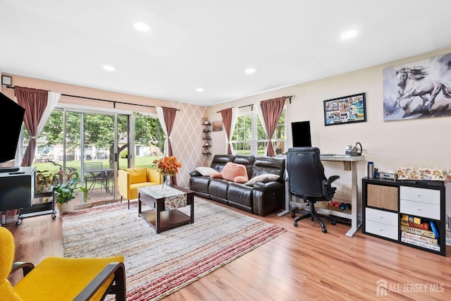 372 Mcdowell Dr, East Brunswick, NJ 08816 - living room with a desk, wood finished floors, and recessed lighting