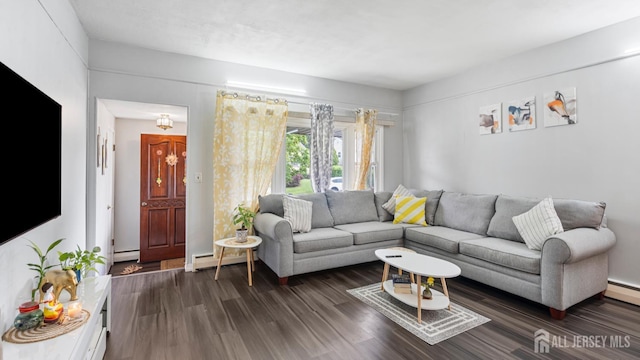 149 Ethel St, Menlo Park Terrace, NJ 08840 - living room featuring dark wood finished floors and a baseboard heating unit