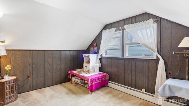 149 Ethel St, Menlo Park Terrace, NJ 08840 - bonus room with baseboard heating, carpet, wooden walls, and lofted ceiling
