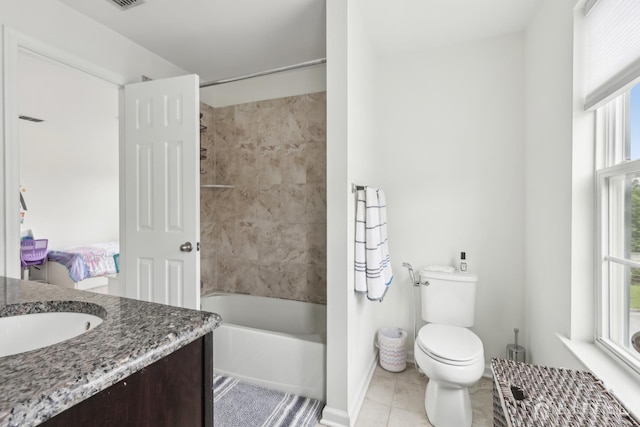 106 Ellsworth Way S, Brunswick, NJ 08852 - bathroom featuring toilet, vanity, washtub / shower combination, tile patterned flooring, and baseboards
