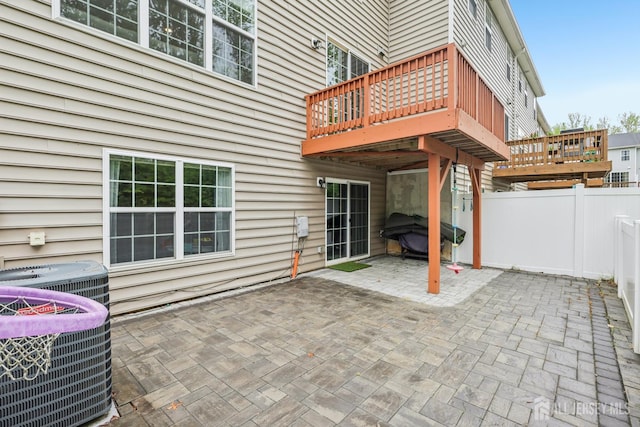 106 Ellsworth Way S, Brunswick, NJ 08852 - view of patio with fence, a wooden deck, and central AC