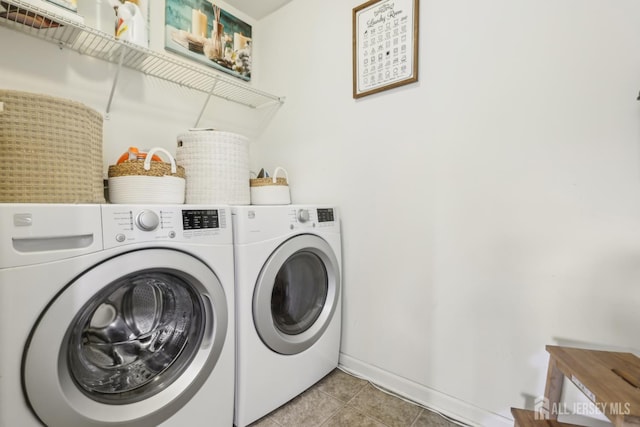 106 Ellsworth Way S, Brunswick, NJ 08852 - washroom featuring washing machine and clothes dryer, light tile patterned flooring, and baseboards