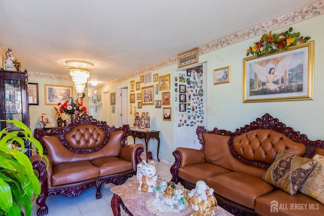 99 William St, South River, NJ 08882 - tiled living room with a chandelier