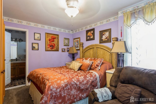99 William St, South River, NJ 08882 - carpeted bedroom with ensuite bathroom and a ceiling fan