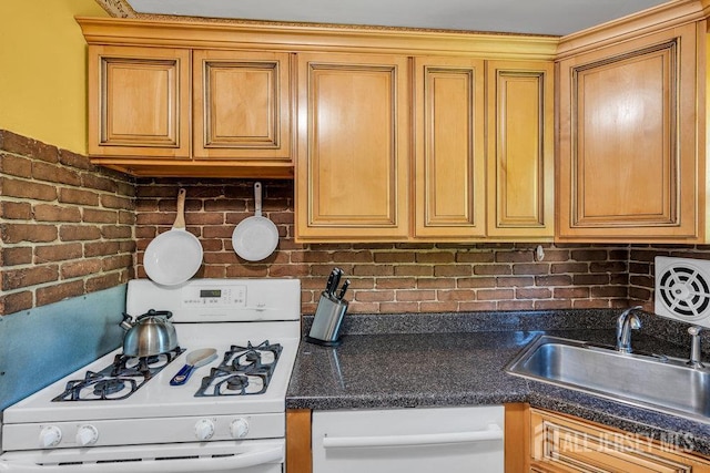 73 Webb Dr, Fords, NJ 08863 - kitchen with white range with gas stovetop and decorative backsplash