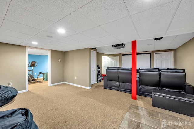 10 Rauer Ct, South Plainfield, NJ 07080 - cinema room with carpet flooring, a paneled ceiling, and recessed lighting