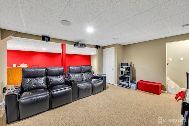 10 Rauer Ct, South Plainfield, NJ 07080 - home theater featuring carpet, a drop ceiling, and recessed lighting