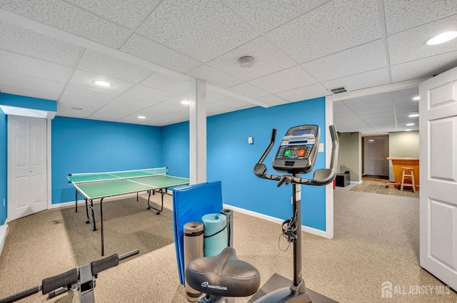 10 Rauer Ct, South Plainfield, NJ 07080 - recreation room featuring a paneled ceiling, carpet floors, and recessed lighting