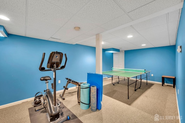 10 Rauer Ct, South Plainfield, NJ 07080 - recreation room featuring carpet, a drop ceiling, and recessed lighting