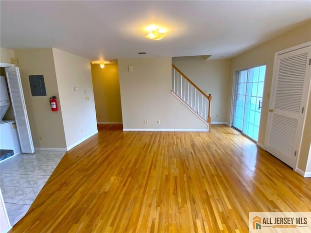 76 Union St Unit A10, Newark, NJ 07105 - unfurnished living room featuring electric panel, stairs, and light wood-type flooring