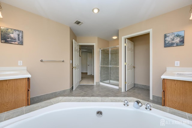 15 Heather Ct, Mansfield, NJ 08022 - bathroom with vanity, a garden tub, a stall shower, and recessed lighting