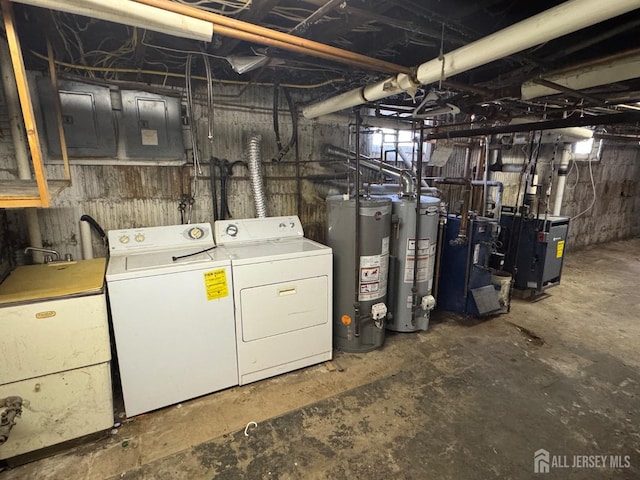134 S Stevens Ave S, South Amboy, NJ 08879 - unfinished basement featuring water heater, washer and clothes dryer, and a heating unit