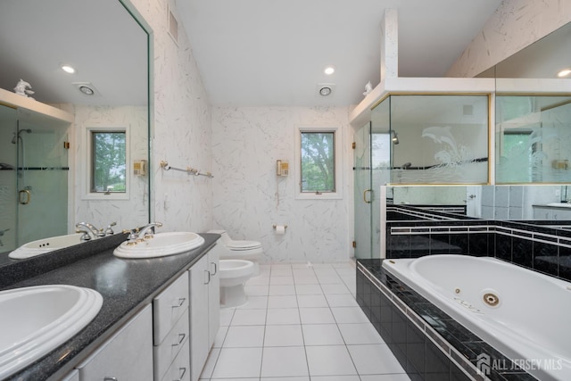 16 Darby Rd, East Brunswick, NJ 08816 - full bathroom featuring a shower stall, toilet, a whirlpool tub, and double vanity