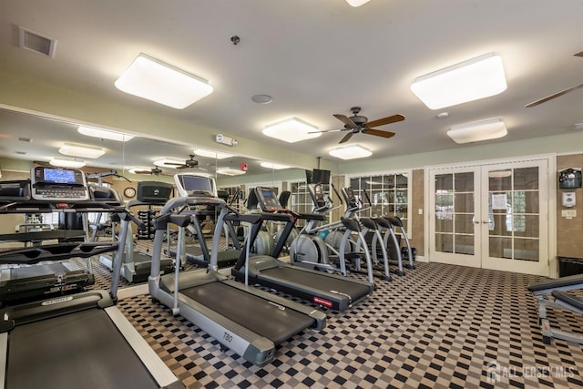 2206 Cedar Village Blvd, East Brunswick, NJ 08816 - gym featuring french doors and a ceiling fan