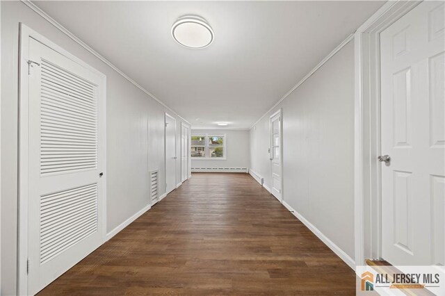 11 Amendola Dr, Netcong, NJ 07857 - corridor featuring crown molding, a baseboard radiator, dark wood finished floors, and baseboards