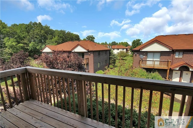 deck with a residential view