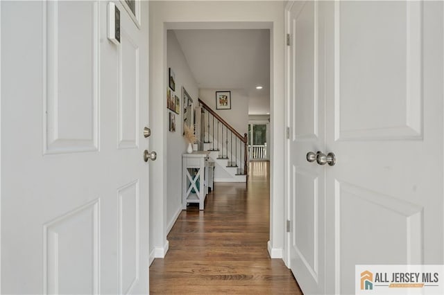 212 Freeman St, Woodbridge Proper, NJ 07095 - entrance foyer with wood finished floors, stairs, and recessed lighting