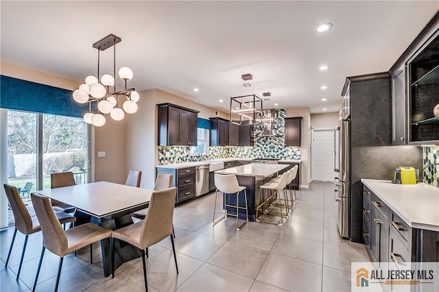 dining room with light tile patterned floors