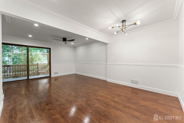 50 Ellen Heath Dr, Matawan, NJ 07747 - empty room featuring wood finished floors, ornamental molding, a chandelier, wainscoting, and baseboards