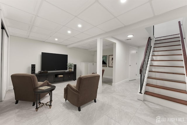 50 Ellen Heath Dr, Matawan, NJ 07747 - living room with stairs, recessed lighting, and baseboards