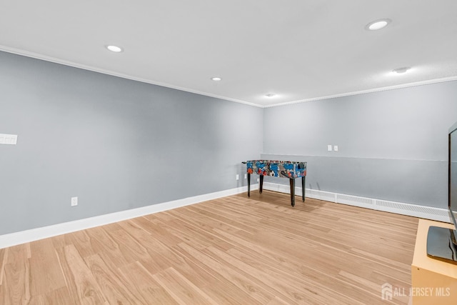 11 Eagle Rd, Edison, NJ 08820 - rec room featuring ornamental molding, light wood-type flooring, and recessed lighting