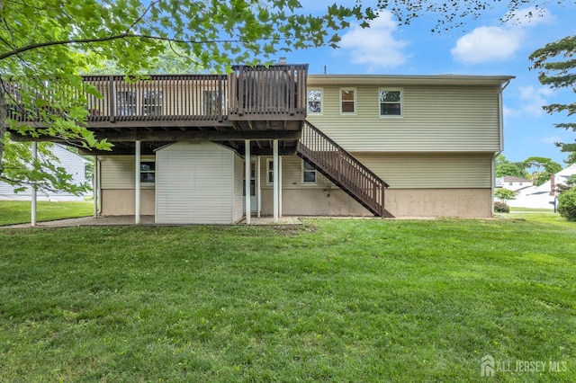 11 Eagle Rd, Edison, NJ 08820 - rear view of house featuring a wooden deck, stairs, and a yard