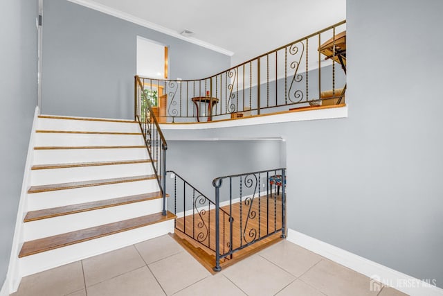 11 Eagle Rd, Edison, NJ 08820 - stairs featuring crown molding and tile patterned floors