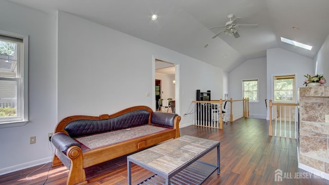 9 Salem Rd, East Brunswick, NJ 08816 - sitting room with an upstairs landing, wood finished floors, a ceiling fan, lofted ceiling, and baseboards